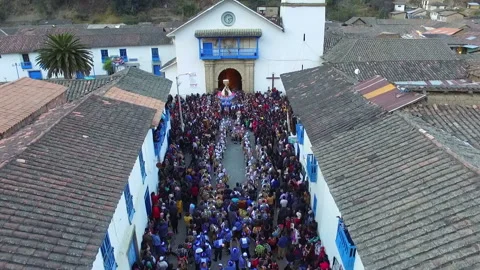 Feast of the Virgen del Carmen procession in Paucartambo Peru Stock Footage 122343759