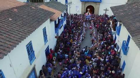Feast of the Virgen del Carmen procession in Paucartambo Peru Stock Footage 122344059