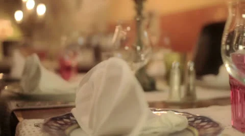 Feastful decorated table for dinner. Stock Footage 24070986