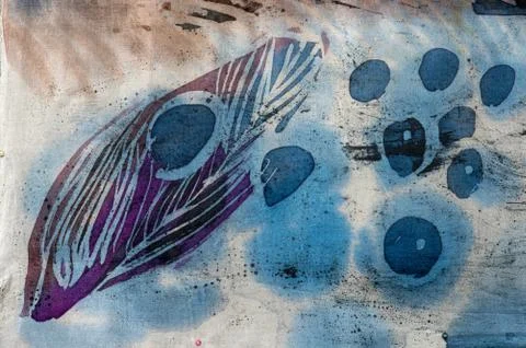 Feather and drops, hot batik, background texture, handmade on silk Stock Illustration