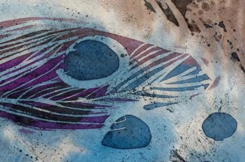 Feather and drops, hot batik, background texture, handmade on silk Stock Illustration