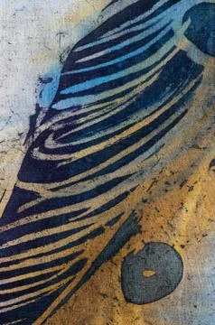 Feather and drops, hot batik, background texture, handmade on silk Stock Illustration