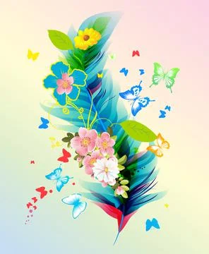 Feather and flowers Stock Illustration