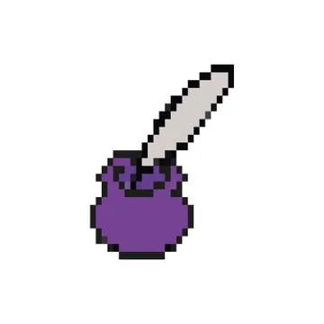 Feather and ink bottle 8 bits pixelated style icon Stock Illustration