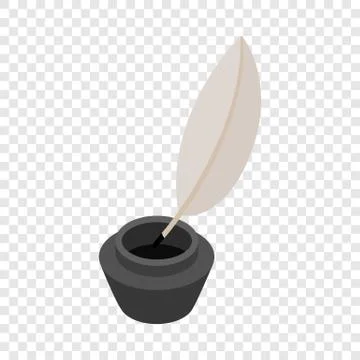 Feather and ink bottle isometric icon Illustration