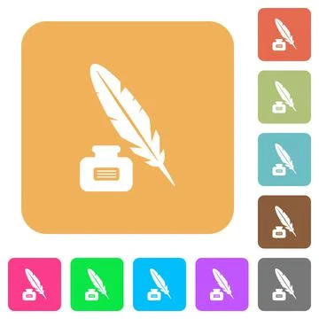 Feather and ink bottle with label rounded square flat icons Stock Illustration