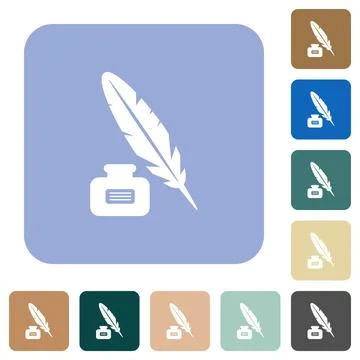 Feather and ink bottle with label rounded square flat icons Stock Illustration