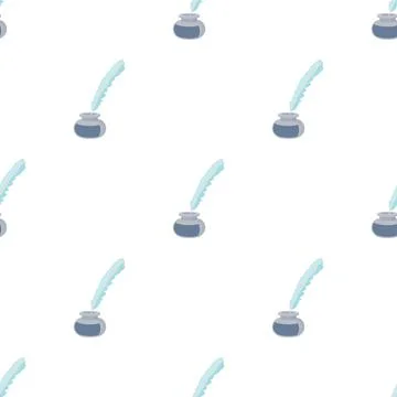 Feather and ink bottle pattern seamless vector Stock Illustration