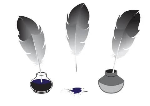 Feather and inkwells Stock Illustration