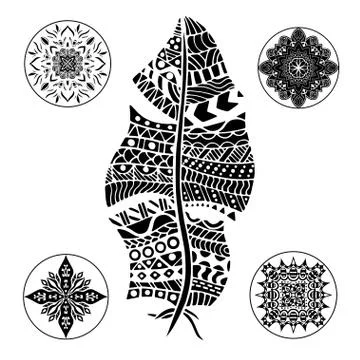 Feather and mandalas Stock Illustration