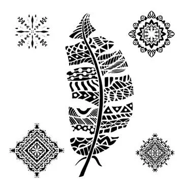 Feather and mandalas Illustrazione stock
