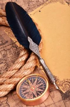 Feather and map Foto stock