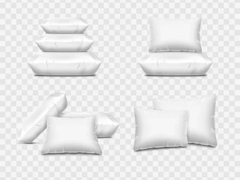 Feather bed cushions compositions, white mockup. Realistic down side of sofa 스톡 일러스트