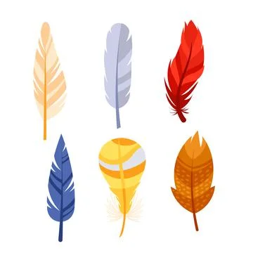 Feather of bird set. Fluffy lightweight quills. Platelet collection. Stockillustratie