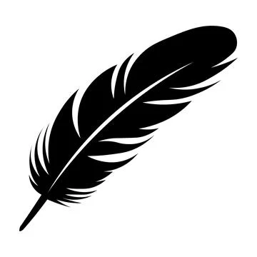 Feather black vector icon on white background Illustrazione stock