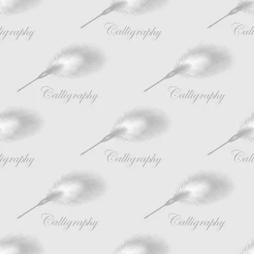 Feather calligraphic ink pen with text calligraphy. Seamless pattern Stock Illustration