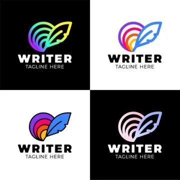 Feather circle rainbow Logo Template Design. Creative Vector Emblem for Icon  Stock Illustration