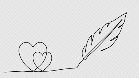 The feather draws two hearts, one line drawing animation. Video clip with alpha  Video stock 259070010