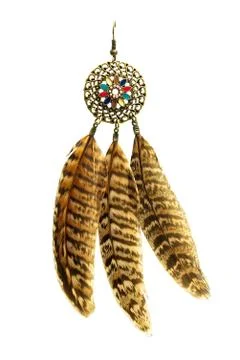 Feather earrings isolated Stock Photos