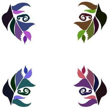 Feather Elements Inked In Four Corners Of White Square 스톡 일러스트