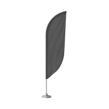 Feather flag on stand, waving, empty. Realistic stand for promotions. Stock Illustration