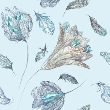 Feather Flowers Watercolor Pattern イラスト素材