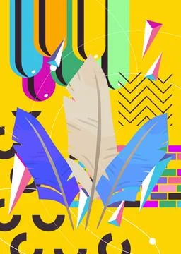 Feather geometrical graphic retro theme background. Minimal geometric eleme.. Illustrazione stock