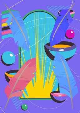 Feather geometrical graphic retro theme background. Minimal geometric eleme.. Illustrazione stock