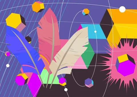 Feather geometrical graphic retro theme background. Minimal geometric eleme.. Illustrazione stock