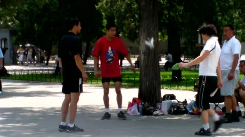 Feather Hacky Sack Kick 3 - BeiJing China 動画素材 585492