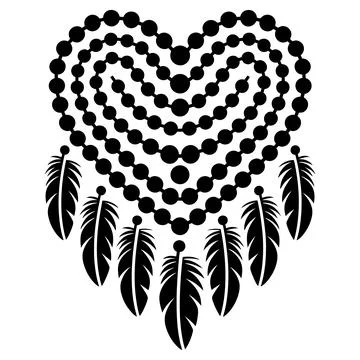 Feather Heart Dreamcatcher Silhouette Vector Design Stock Illustration