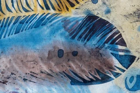 Feather, hot batik, background texture, handmade on silk Stock Illustration