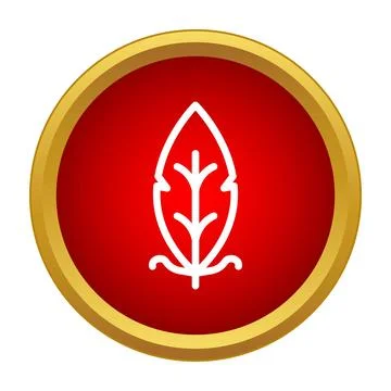 Feather icon on red circle with gold border Stock Illustration