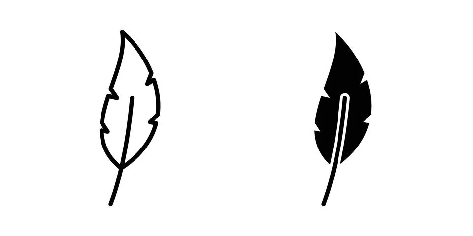Feather icon solid, line, and editable vector set. Stock Illustration