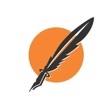 Feather ink pen application icon and vector logo Stock Illustration