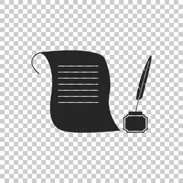 Feather in the inkwell and paper scroll icon isolated on transparent background Ilustração Stock