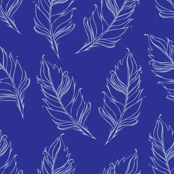 Feather isolated. Seamless pattern. Vector illustration. Blue colors Stock Illustration