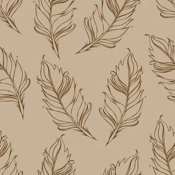 Feather isolated. Seamless pattern. Vector illustration. Brown and beige colors Stock Illustration