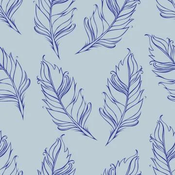 Feather isolated. Seamless pattern. Vector illustration in Blue colors Illustrazione stock