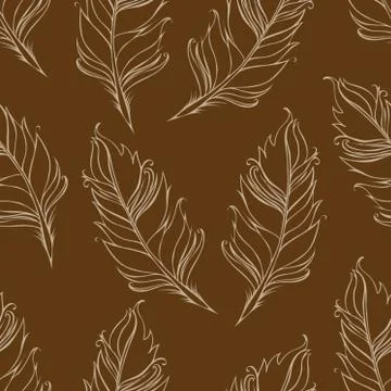 Feather isolated. Seamless pattern. Vector illustration. Brown and beige colors イラスト素材