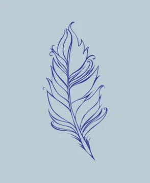 Feather isolated. Vector illustration. Lined drawing. Blue colors Illustrazione stock