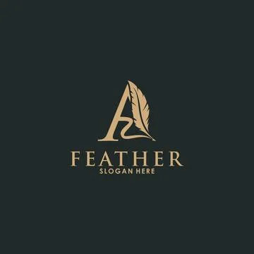 Feather with letter A logo template vector icon, creative feather logo design Stock Illustration