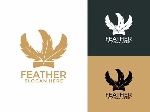 Feather logo design vector, Gold Feather logo design template Stock Illustration