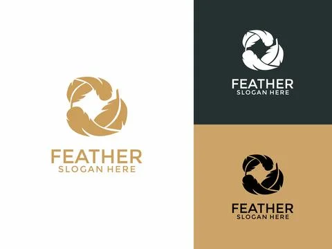 Feather logo design vector, Gold Feather logo design template Stock Illustration