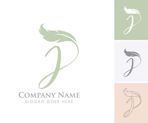 Feather Monogram Initial Letter J Stock Illustration