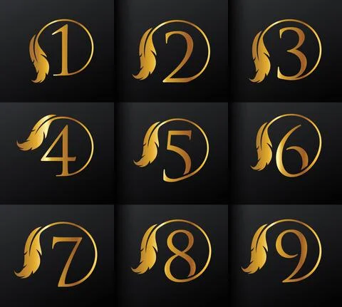 Feather Monogram Initial Numbers Stock Illustration