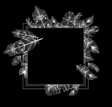 Feather pattern square black Stock Illustration