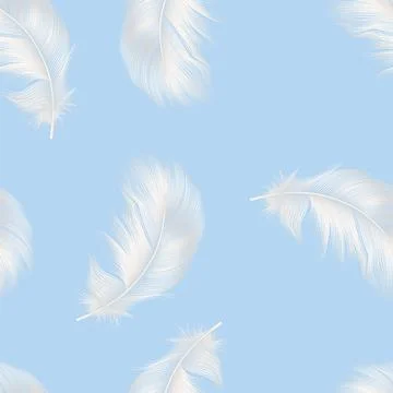 Feather Pattern with White Feathers on Blue Background. Feather Pattern for Stock Illustration