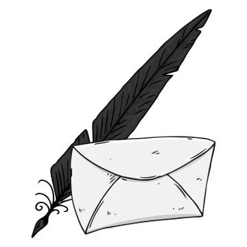 Feather pen with envelope mail. Stock Illustration