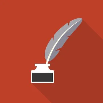 Feather pen in inkwell icon vector, flat design Ilustração Stock